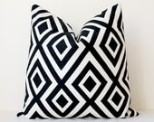Black White Geometric Designer Pillow Cover 18" Modern accent cushion hollywood regency imperial trellis david hicks style jet onyx