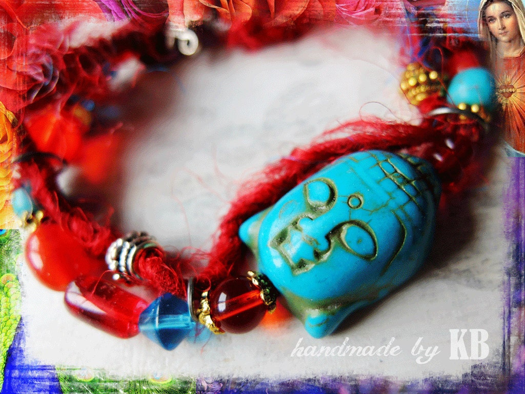 Silk Buddha Bracelet - Recycled Saris - Spiritual Buddhist Gypsy Jewelry