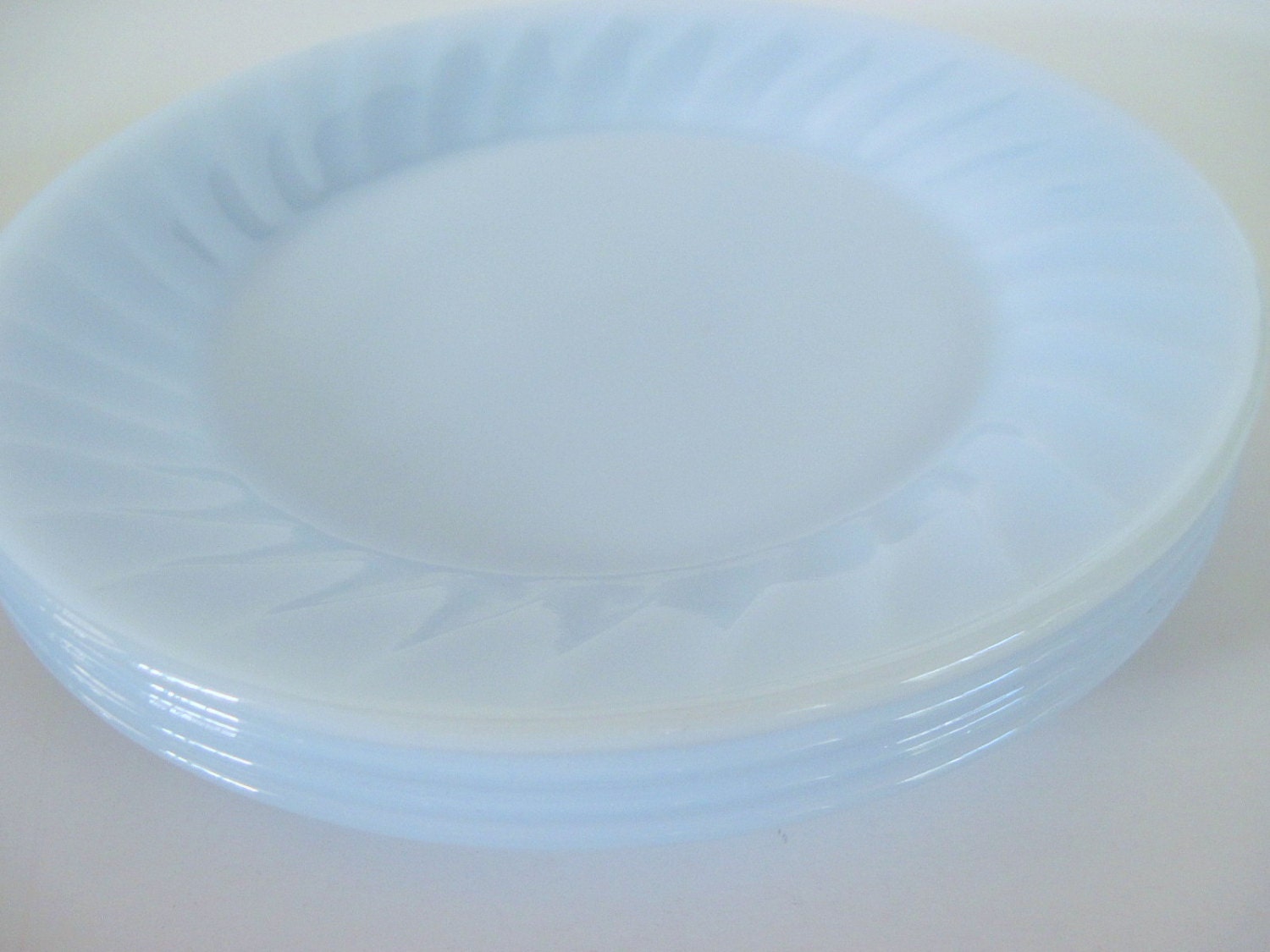 Fire King Azurite Swirl Salad Plates Mid Century Milk Glass Pale Blue Collectible French Country Cottage Chic