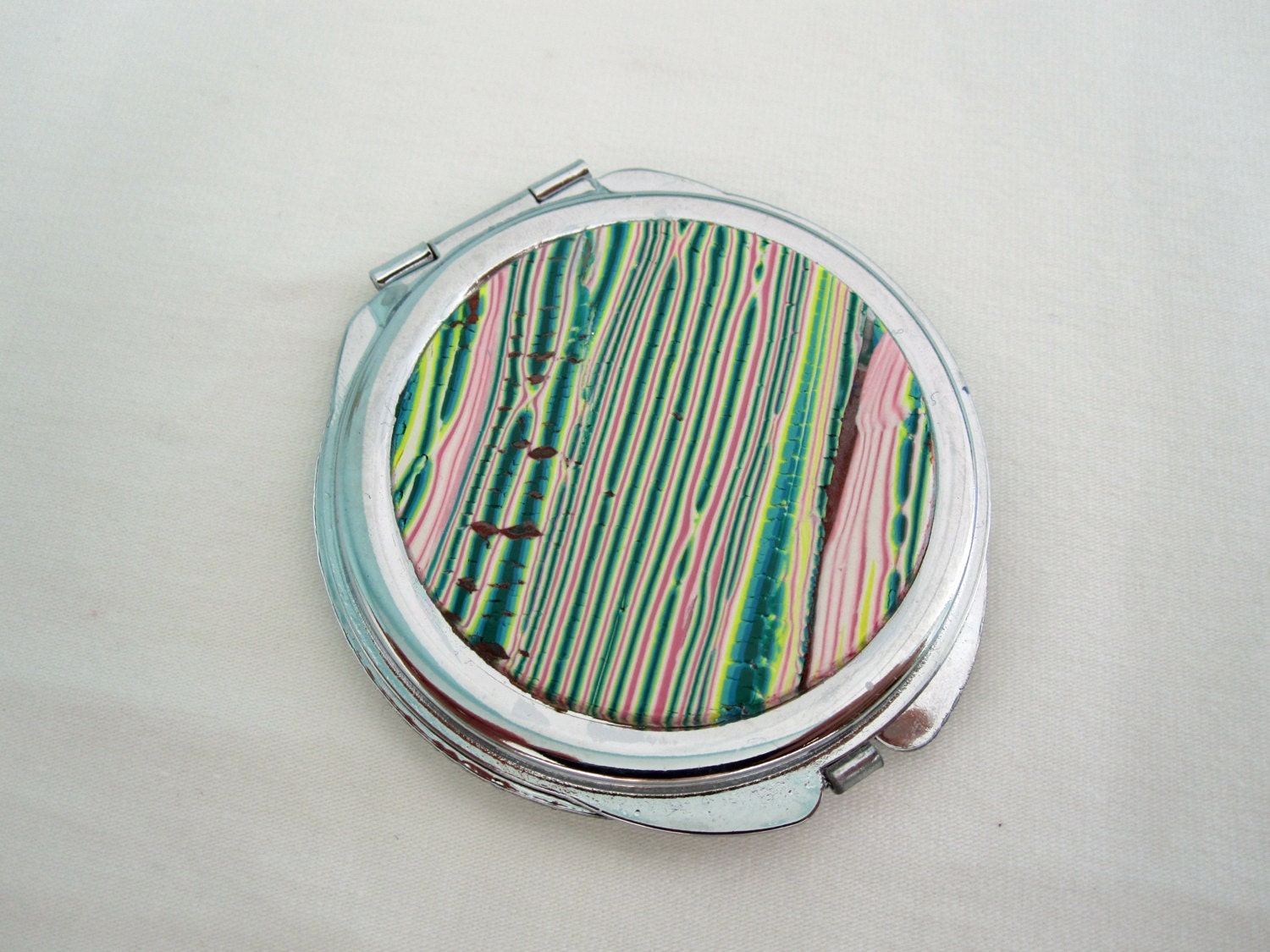 Mirror, Green & Pink Compact Mirror, Compact Mirror