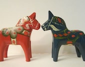 Pair of Nils Olsson Label Swedish Dala Horses - 3 Inch