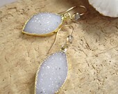 Blue White Druzy Earrings Drusy Quartz Blue Topaz Drops 14K Gold Fill
