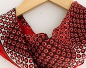 Vintage Red Scarf - Silky Patterned Scarf - Long Dotted Scarf