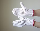 White gloves for women - White crochet mitts, women mittens, winter mittens