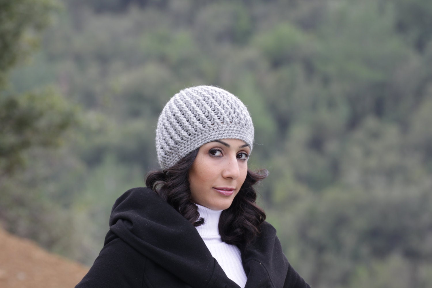 Winter Crochet Hat for Women, Grey fashion Adult Beanie, Super Soft lightweight