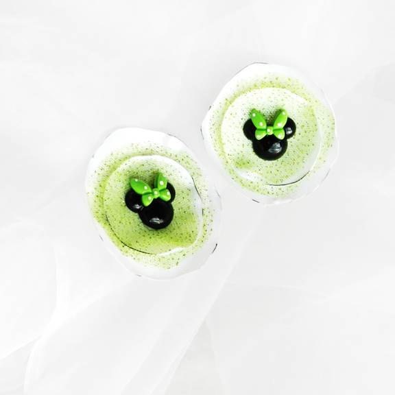 Green Minnie Mouse Fabric Flower Appliques