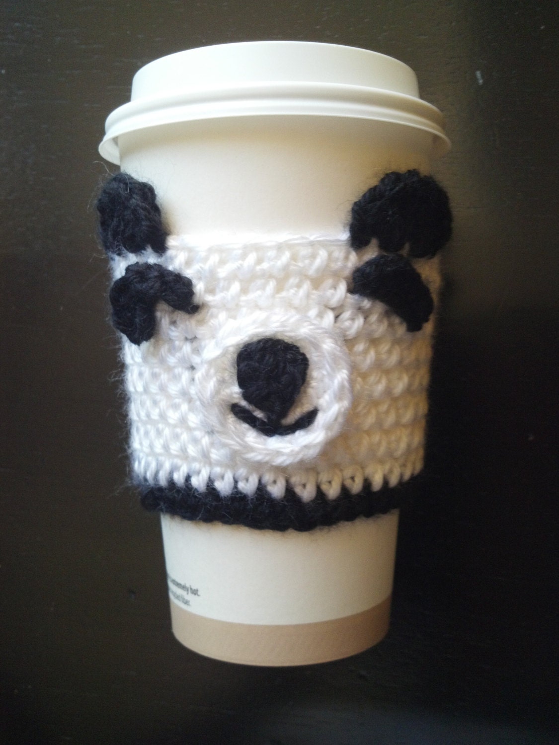 Crocheted Pop up Latte Little Panda Bear Coffee Cup Cozy fit great with Starbucks cup