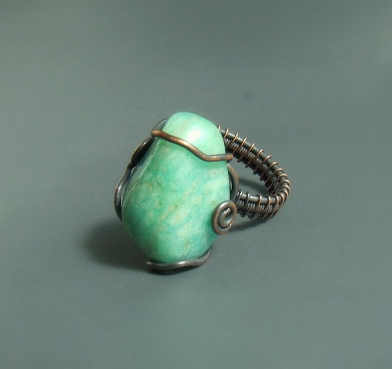 Amazonite copper ring, mint green statement ring, stone ring, rustic natural jewelry
