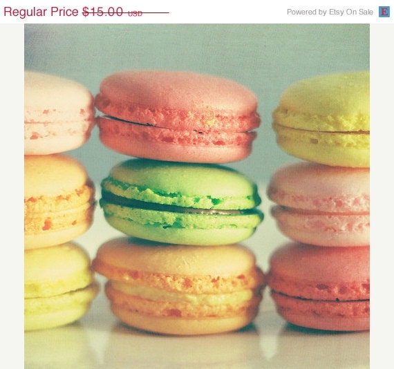 SALE 30% OFF Food Kitchen Art: french macarons No.1 5x5 Fine Art Photography Art for kitchen Rainbow Yellow Green Pink Orange