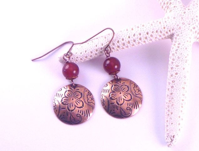 Copper Earrings.  Carnelian Earrings.  Boho Earrings.  Dangle Earrings.  Casual Earrings.  Everyday Earrings.