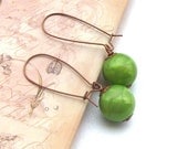 Green Earrings.  Vintage Beads.