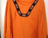 Vintage orange hippie top, plus size boho blouse