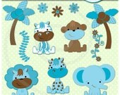 Instant Download Jungle Babies Blue Digital Clip Art Web Design, Card Making, Scrapbooking - Personal and Commerical Use