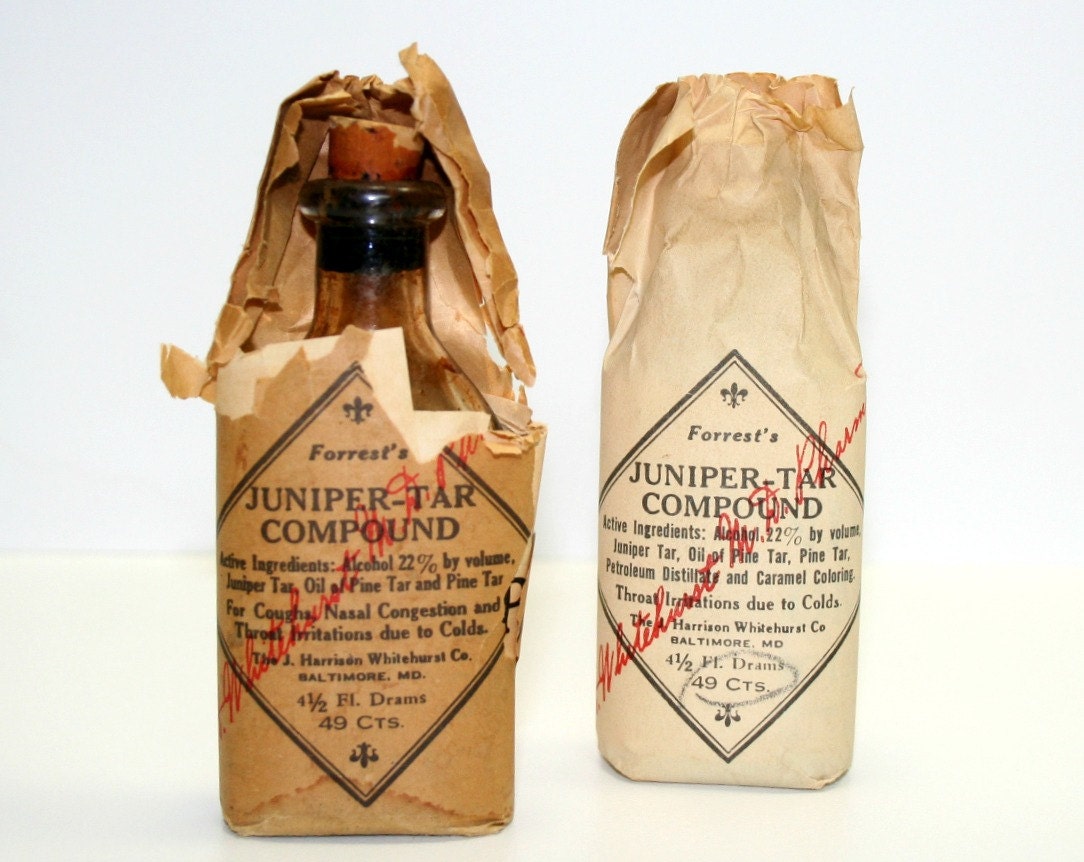 Vintage Forrest's Juniper Tar Compound Bottles, Vintage Medicine Bottle