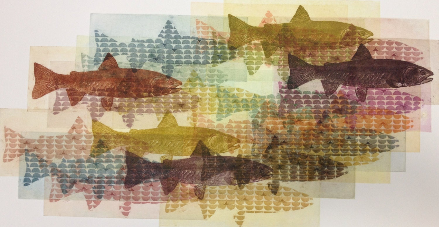 Cutthroat Trout Stream Etching  - 25 plates - one-of-a-kind