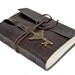 Dark Brown Vegan Faux Leather Journal with Winged Clock Key Bookmark