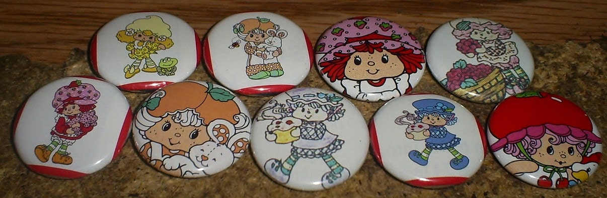 9 STRAWBERRY SHORTCAKE one inch pin back buttons badge set