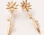 Flower Earrings, Gold and Diamond Earrings, 14K Gold Stud Earrings, Art nouveau, antique stud earrings, vintage earrings