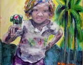 Parrot Girl Oil Painting  Mary Blocksma Art 12x12 canvas