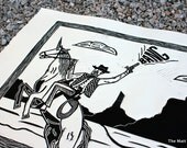 Unicorn Riding Cowboy Linocut Print