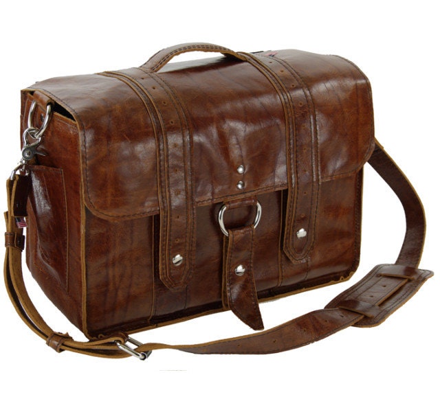 Leather Diaper Bag New: - Handmade in the U.S.A. - The Georgetown Travel Diaper Bag - Italian Caramel -