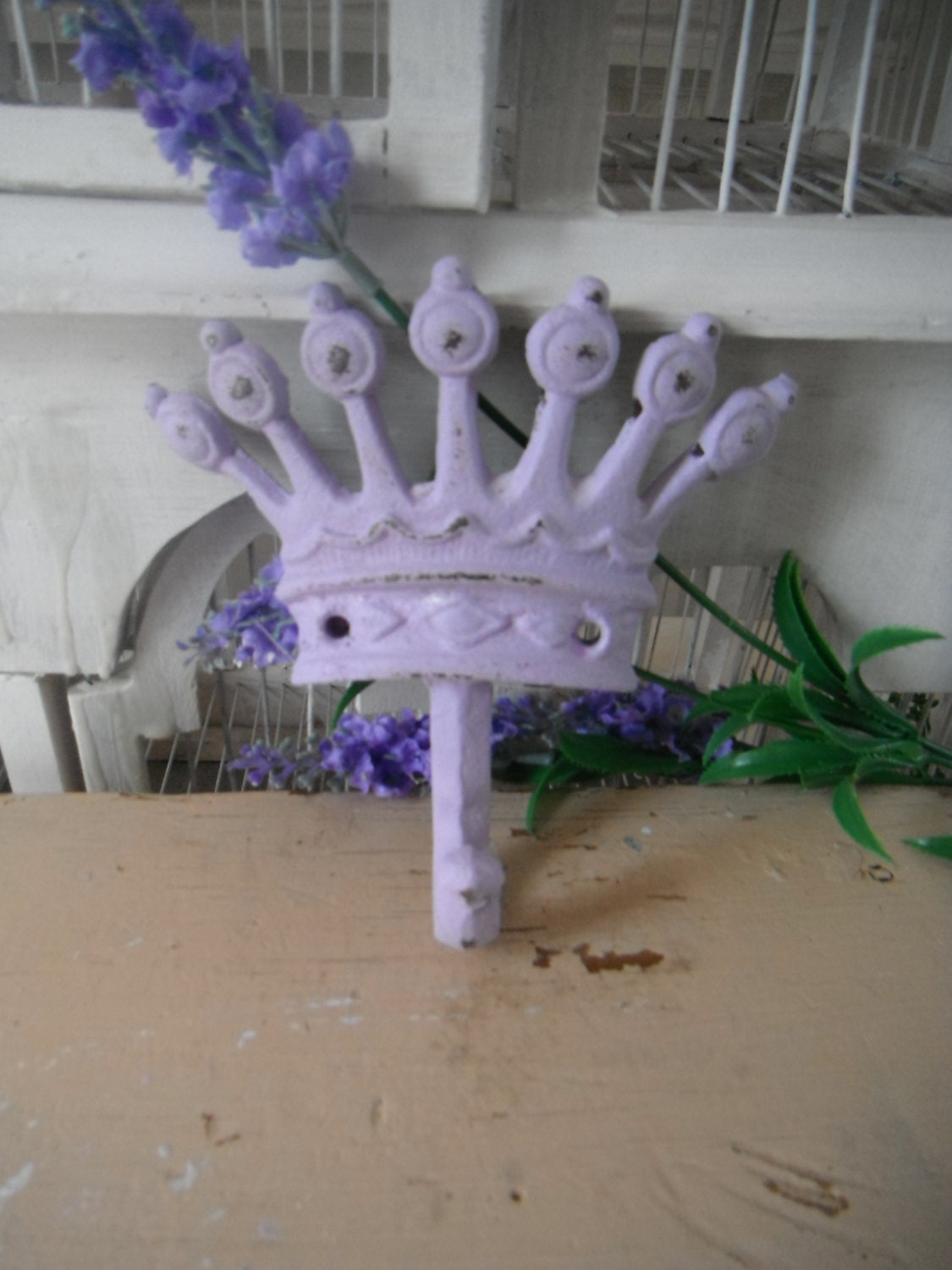 shabby chic nursery decor wall hook tiara hook lilac hook cast iron hook girls room crown hook French country wall hook paris apartment