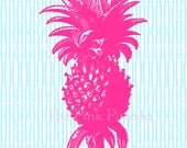 Pink Pineapple on Turquoise Bamboo Stripe Giclee 11x14