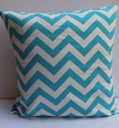 Girly Blue and White Zig Zag Chevron 18" Pillow Cover - Super Popular Print