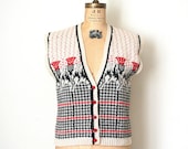 vintage 1980's sweater vest / sleeveless cardigan VILLAGER houndstooth SHETLAND WOOL preppy