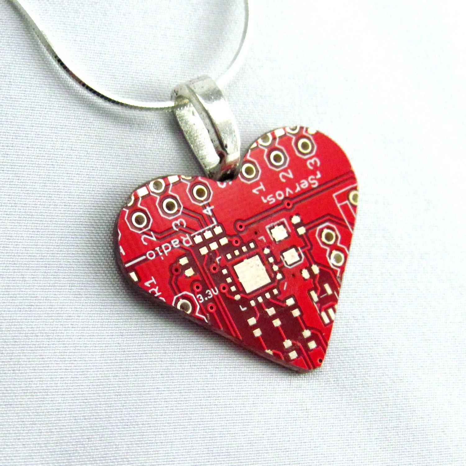 Circuit Board Necklace -- Red Heart -- for Geeky Mothers and Sweethearts