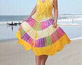 Colorful women Dresses/cotton embroidery batik dresses/hand tie dye summer holiday dresses