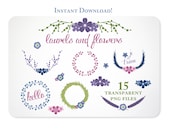 Wreaths, Laurels and Flowers Design Elements - Instant Download - set 5