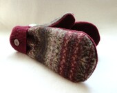 Wool Mittens Cashmere Lined BROWN & BURGUNDY Fair Isle Sweater Felted Wool Mittens by WormeWoole