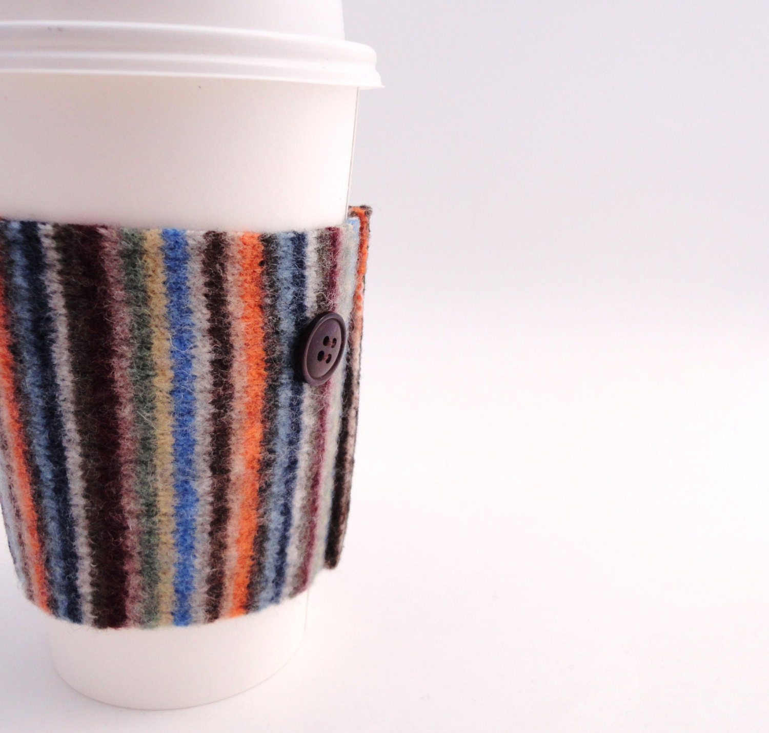 Coffee Cozy RETRO STRIPES Felted Sweater Wool Coffee Cosy / Coffee Sleeve / Coffee Sweater WormeWoole