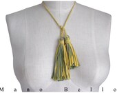 Leather Fringe Tassel Rope Necklace Braided Yellow Avacado Green only one