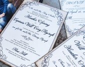 NEW Rustic Wedding Invitation, RSVP and Insert card. Calligraphy Script Flourishes. Custom colors, font styles and wording... FREE