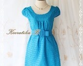 Sound Of Summer III - Sweet Lady Cotton Lace Dress Blue Color Dolly Cap Sleeve Yoke Style Party Birthday Anniversary  Dress