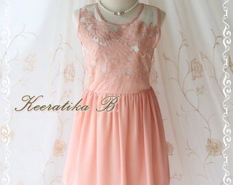 Baroque Pastel Floral Dress - Pastel Floral Pattern Organza Top Peachy Pink Color Party Bridesmaid Graduation Dress