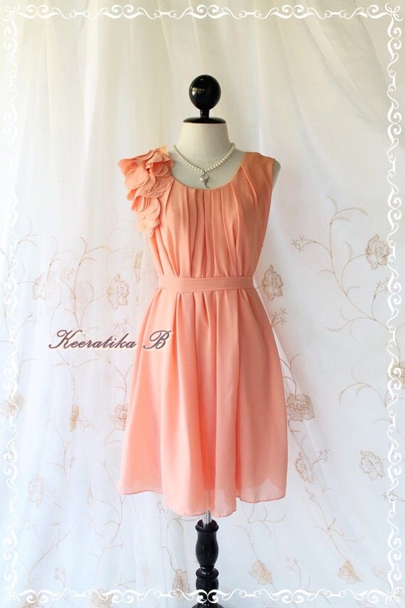 A Party V - Dress - Sweet Party Collection Prom Party Bridesmaid Cocktail Dinner Wedding Dress Pale Tangerine