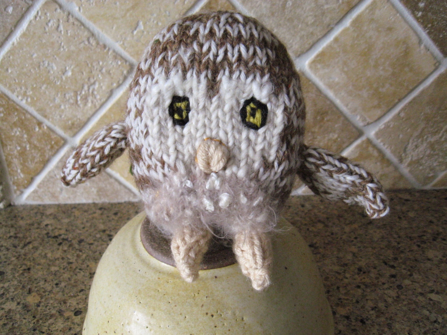 Hand knit burrowing owl stuffed toy free US shipping