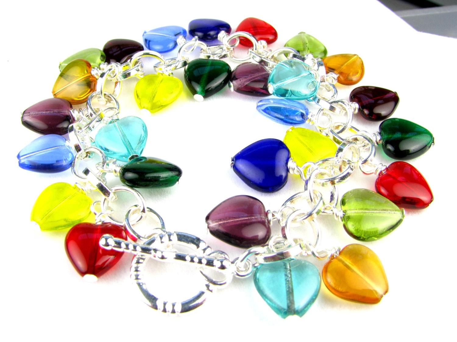 Translucent Rainbow Hearts Charm Bracelet