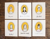 Mod ladies box set of six illustrated cards