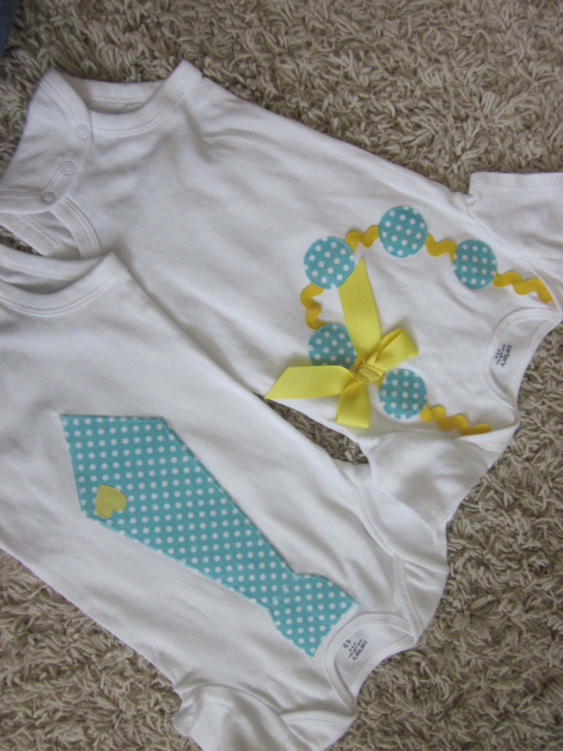 Brother and sister combo, applique tie and applique necklace with ric rac detail