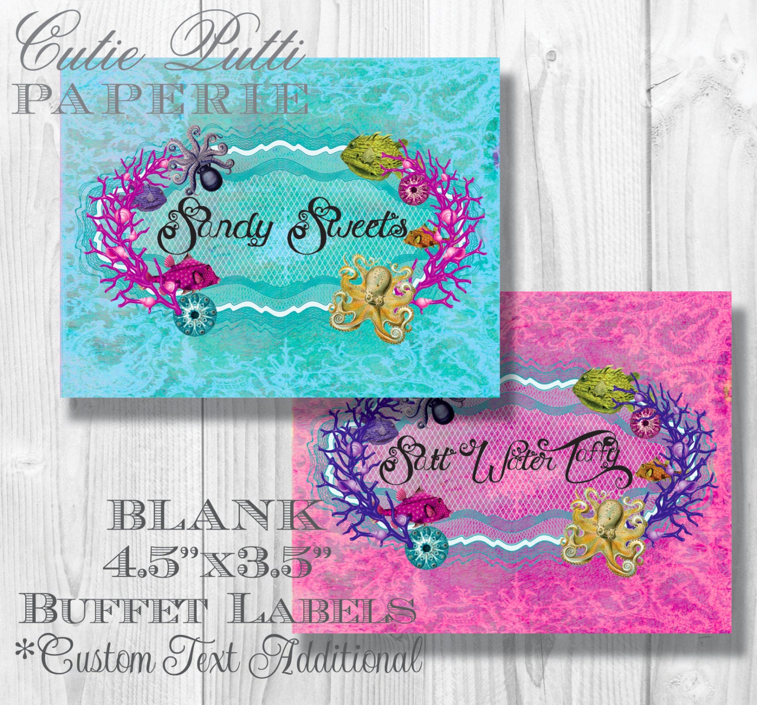 Mermaid Party, Under The Sea Party - PRINTABLE BLANK TREAT Labels - Cutie Putti Paperie Il_570xn