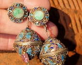 Antique Chinese enamel filigree lantern earrings