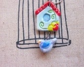 Spring Savings Sale Happy Bird Ceramic pendant necklace