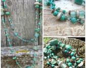 Spring Savings Sale Around the world in Turquoise with Roman glass, Coconut wood and precious metal clay trade beads  Necklace or wrap brac