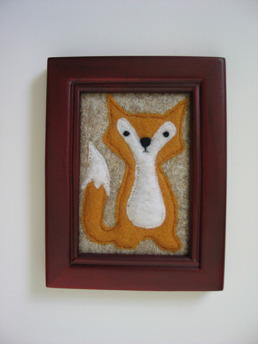 Woodland Fox fridge magnet in wooden frame ----- eco felt and wool felt with glass beads