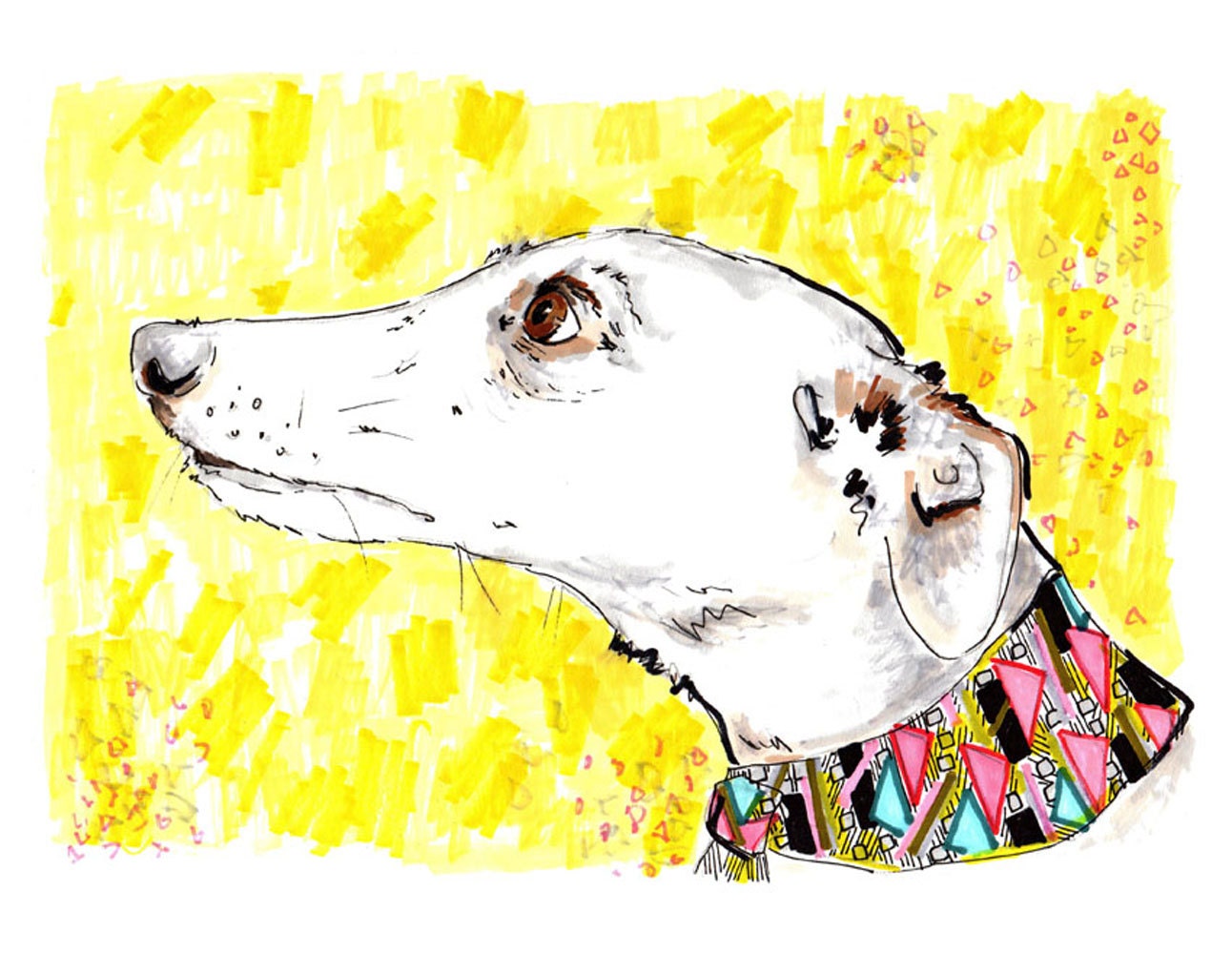 Silvertips In Love - 8 x 11 inch Giclee Print - Greyhound Illustration wearing neckscarf