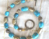 Ethnic Turquoise and African brass beaded necklace
